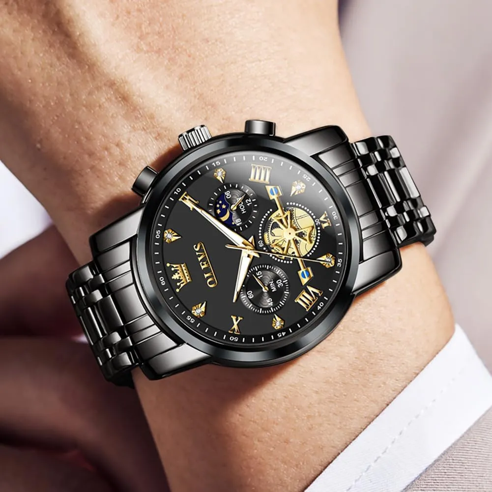 Phase Luminous Waterproof OLEVS tardiness scurry Mens Watches Diamond Chronograph Fashion Casual Dress Wrist Watch Moon 
