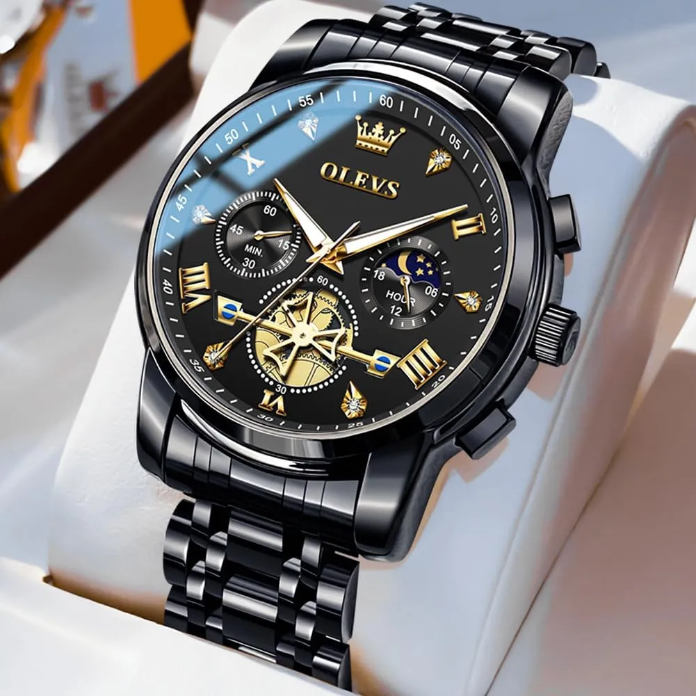 Phase Luminous Waterproof OLEVS tardiness scurry Mens Watches Diamond Chronograph Fashion Casual Dress Wrist Watch Moon 