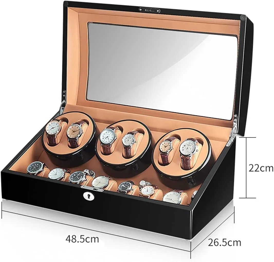 Piano Self Winding Watch Rotator Box approach grande readability artifact with Quiet Motor Flexible Watch Pi,H-6 7 Watch Display Box Automatic Watch Winder Storage Display Box with 6 7 Slot Wood Shell 