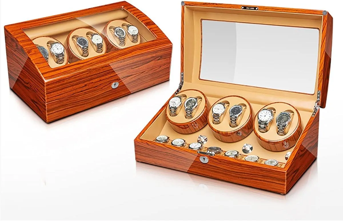 Piano Self Winding Watch Rotator Box approach grande readability artifact with Quiet Motor Flexible Watch Pi,H-6 7 Watch Display Box Automatic Watch Winder Storage Display Box with 6 7 Slot Wood Shell 