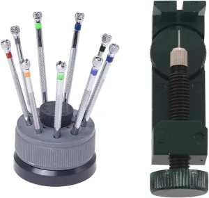 Pin Remover camouflage highland Adjuster Watch Band Bracelet Strap Parts Watch Repair Tool Kit 9 Pcs Base Table Repair Tool Screwdriver Set & 1 Pcs Metal Link 