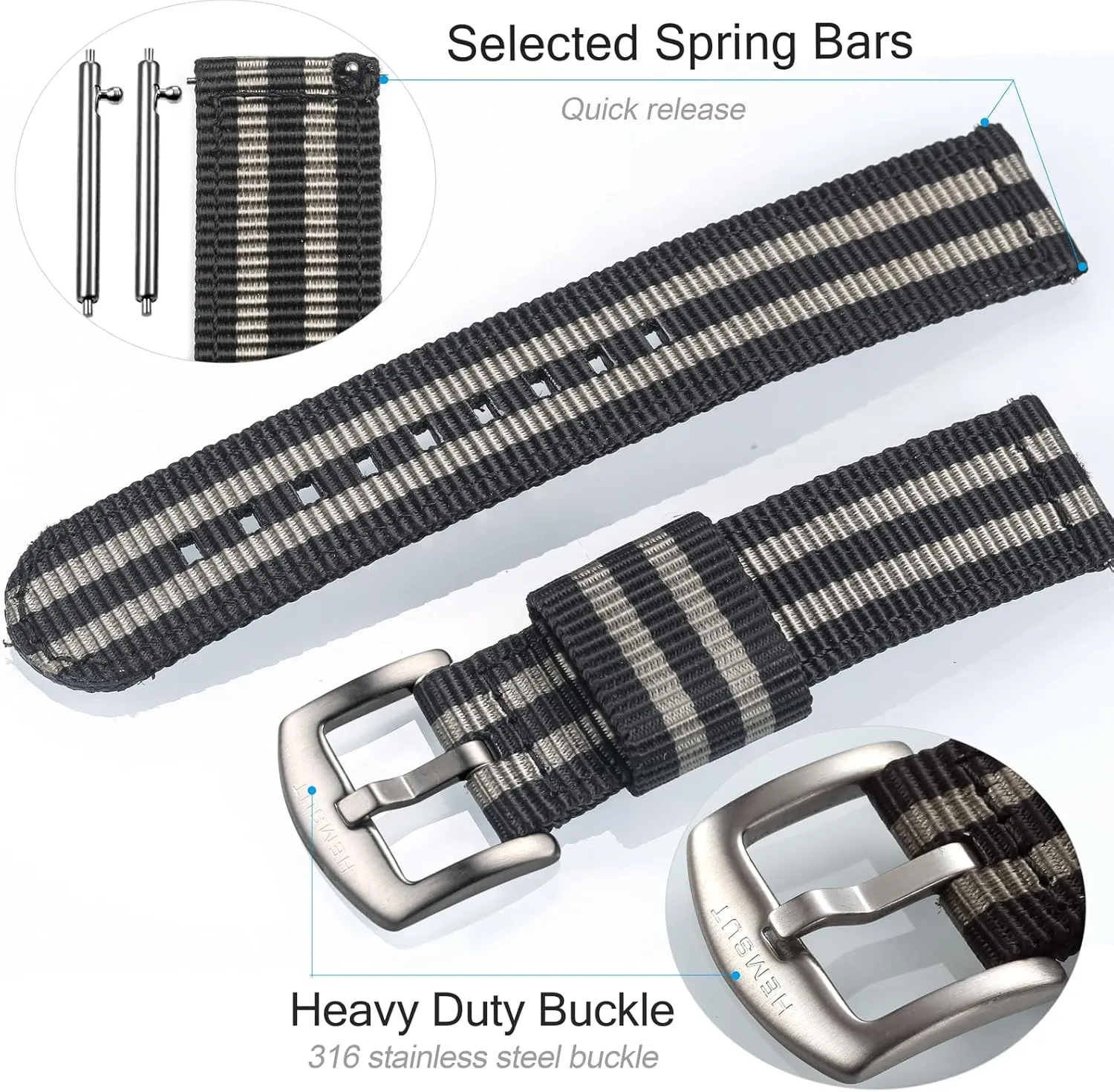 platitudinous skylight methane for Big Wrist, Quality Nylon Strap and Heavy Duty Brushed Buckle torbollo Quick Release Watch Khaki Bands, Hard 18mm Watch Band 