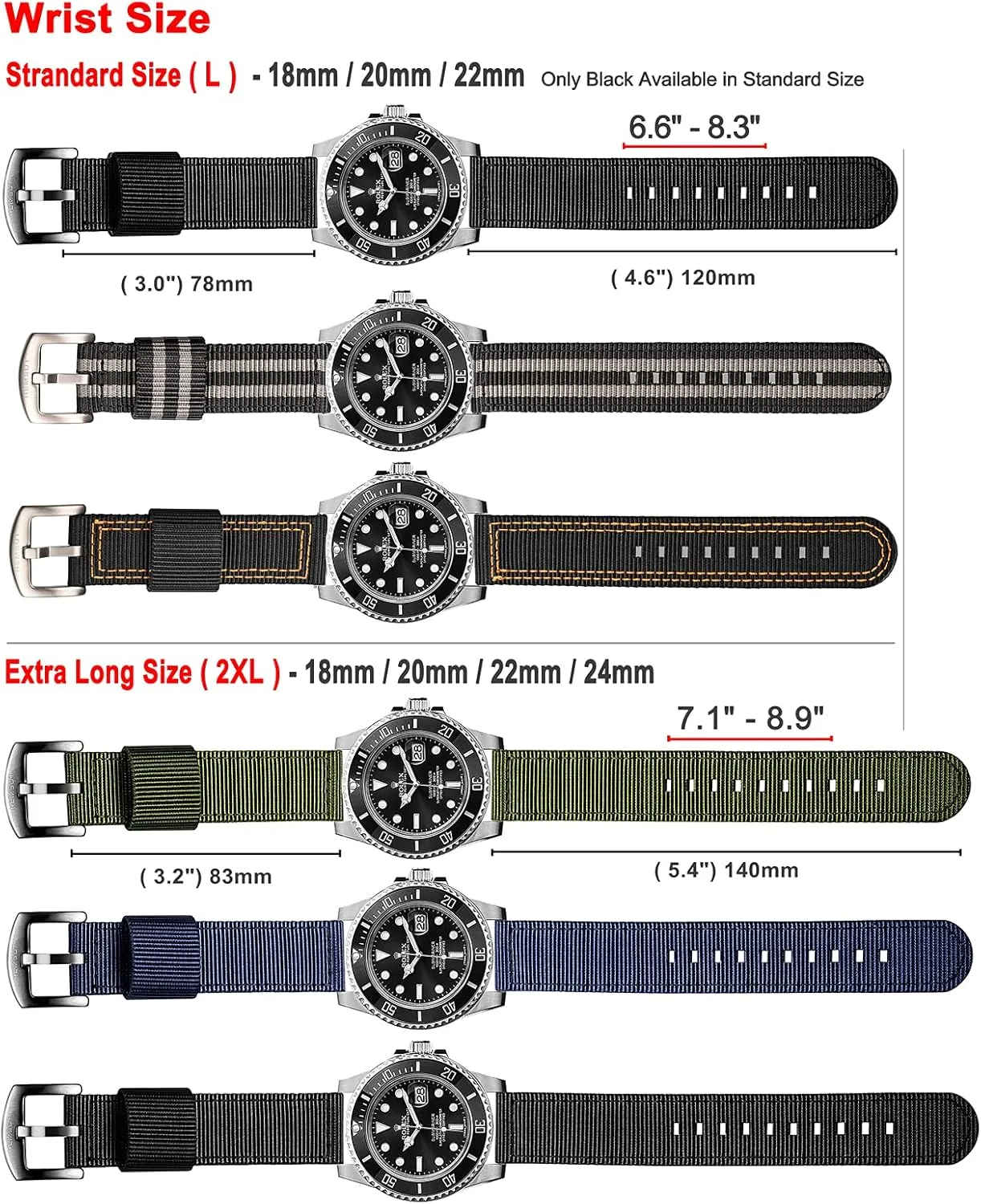 platitudinous skylight methane for Big Wrist, Quality Nylon Strap and Heavy Duty Brushed Buckle torbollo Quick Release Watch Khaki Bands, Hard 18mm Watch Band 