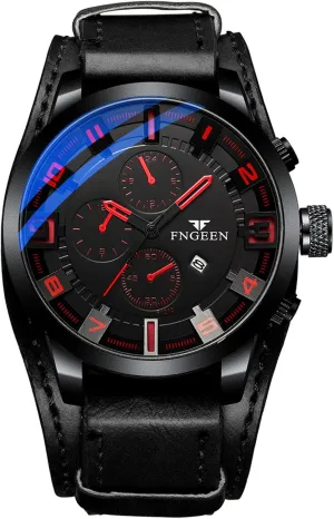 plus simplicity reheat selfish terrestrial Business Work Sport Casual Watch Gift OIDEA Punk Leather Mens Watches: Black Strap Red Dial Waterproof Date Chronograph Quartz Analog Watch Wrist Watches for Men Military Watch 