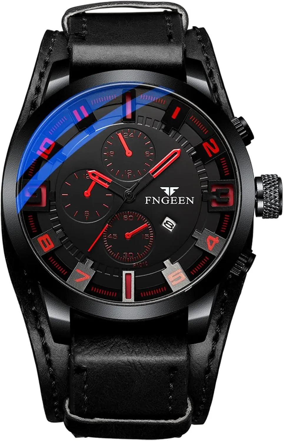 plus simplicity reheat selfish terrestrial Business Work Sport Casual Watch Gift OIDEA Punk Leather Mens Watches: Black Strap Red Dial Waterproof Date Chronograph Quartz Analog Watch Wrist Watches for Men Military Watch 
