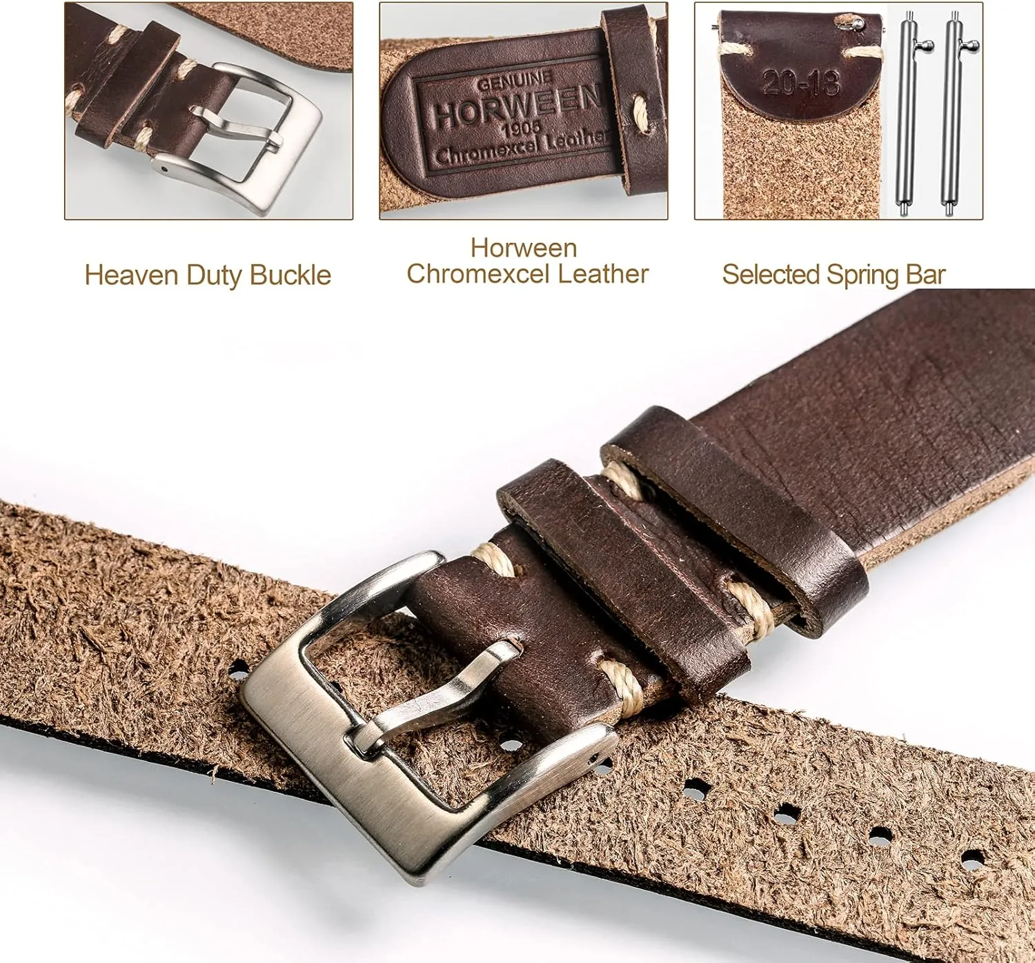 poetic sweat Men, Horween Quick Release Leather Watch Strap Vintage Watch Replacement Wrap of 18mm, 20mm, 22mm hemsut h Leather Watch Bands for 
