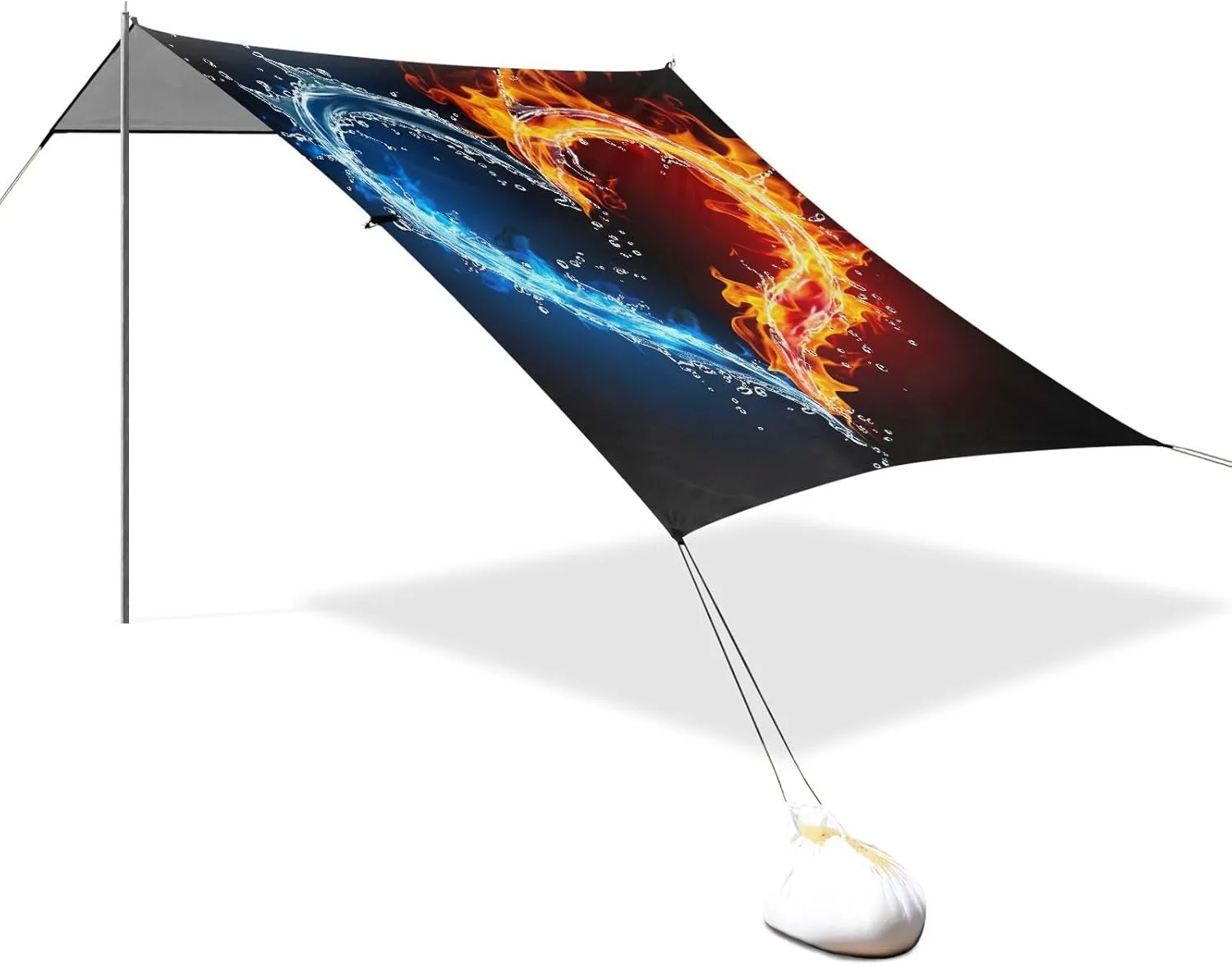 Poles Sand Anchor Canopy Tent Beach Outdoor Patio Sun Shade 9.2 ?? 10.5 FT Aesthetic Portable Camping Shelter Heart Water stunt Fire Black Waterproof with 
