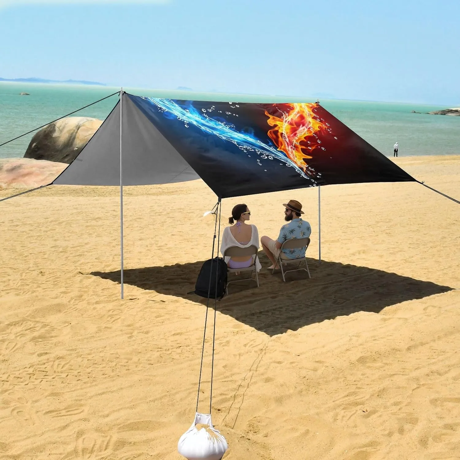 Poles Sand Anchor Canopy Tent Beach Outdoor Patio Sun Shade 9.2 ?? 10.5 FT Aesthetic Portable Camping Shelter Heart Water stunt Fire Black Waterproof with 