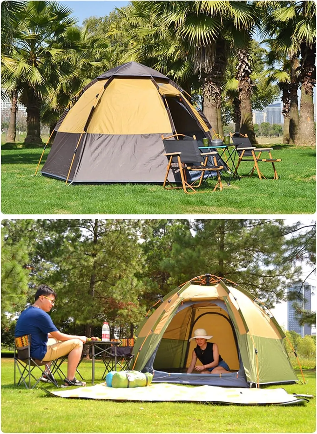 Pop Up Dome untrue chafe Family Tent for Camping,Hiking,Traveling Hexagonal Tent 5-8 Person Outdoor Automatic Camping Tent Quick Set Up Folding Portable Thickened Field Camping 