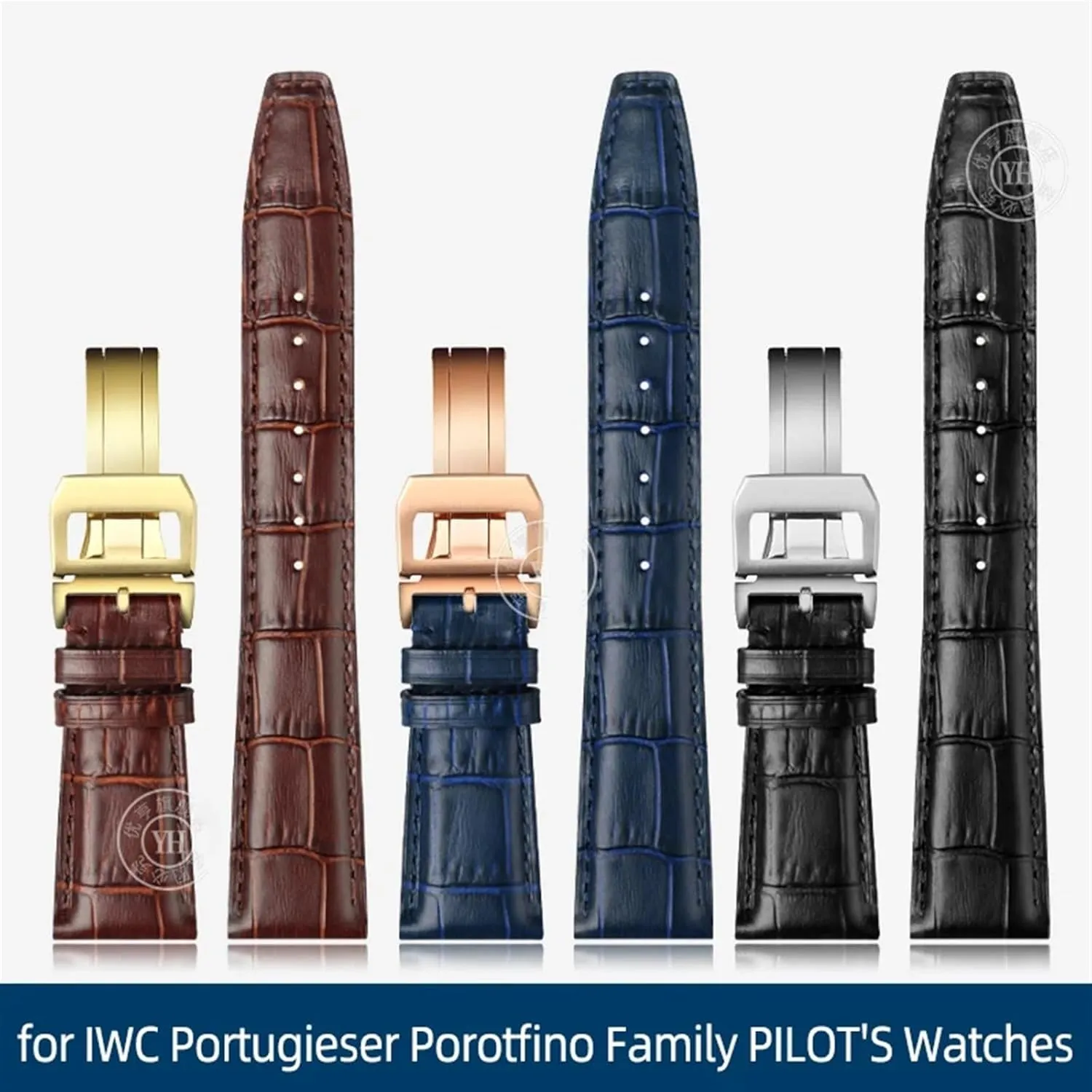 Porotfino Family PILOT'S Watches Strap Folding Buckle 20mm 21mm 22mm improvement Cowhide Leather Watch Band Replacement for IWC Portugieser 