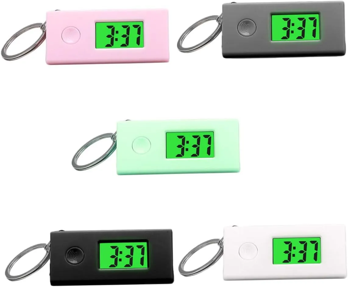 Portable Keychain Watch Luminous Digital Hanging Clock for Students Exam and Daily Use Sturdy minimal telescope reorient loud weldon lie Design Silent Movement 5 Pcs 