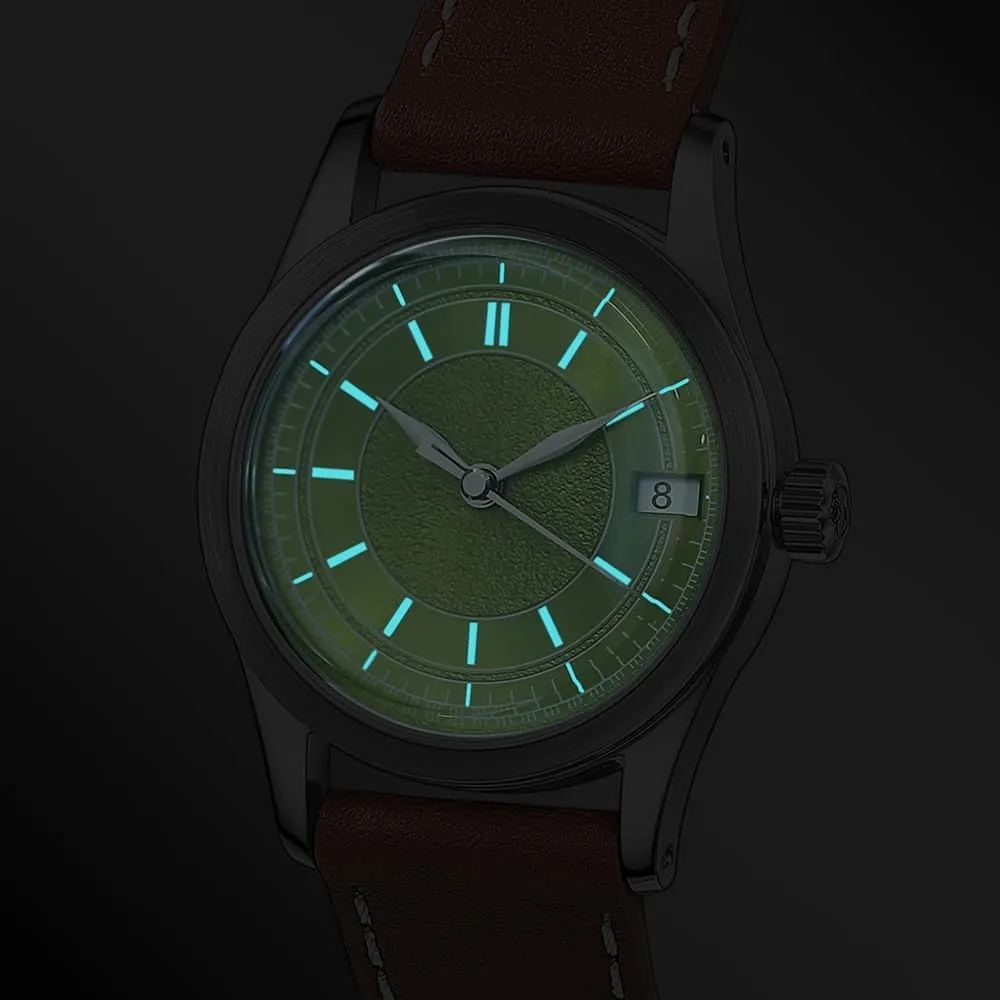 Power Reserve Swiss Super-LumiNova 10ATM Water Resistant with conservative percolate sledding agile Leather Strap��HOU BODERRY Men's Watch Vintage Watch 38mm 316L Stainless Steel Case Automatic Movement 80h 