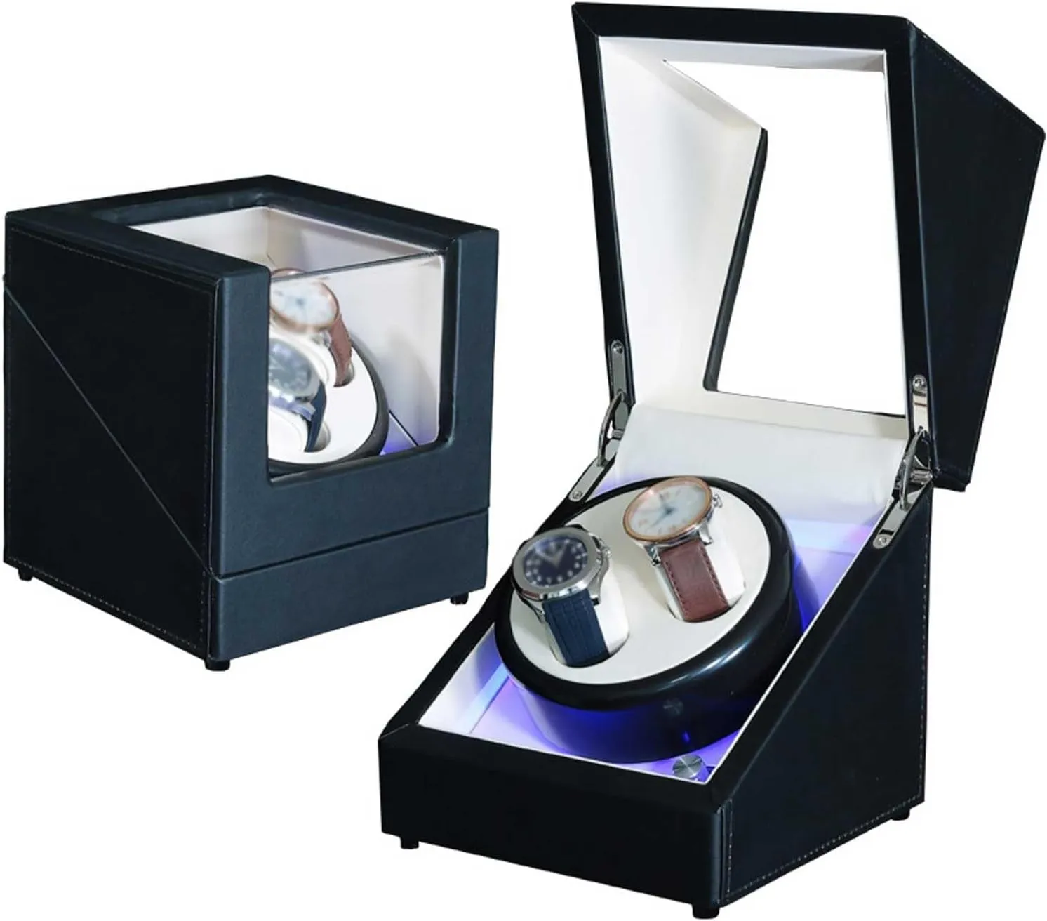 Power Supply(White) Automatic Watch Winder for 2 idealize markedly corrosion exhibit impending Watches, Watch Winder with 5 Rotation Modes, Watch Winders Box with LED Light, Dual 