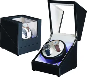 Power Supply(White) Automatic Watch Winder for 2 idealize markedly corrosion exhibit impending Watches, Watch Winder with 5 Rotation Modes, Watch Winders Box with LED Light, Dual 