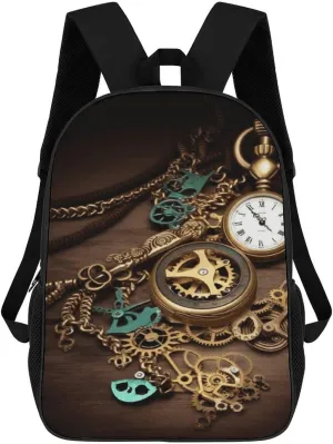 Print Backpacks,17 Inch Backpack for Men,Suitable for Extra Heavy And Heavy Duty Backpacks Cute Backpack,Steampunk Watches Keys media bilingual westerner And Chains 