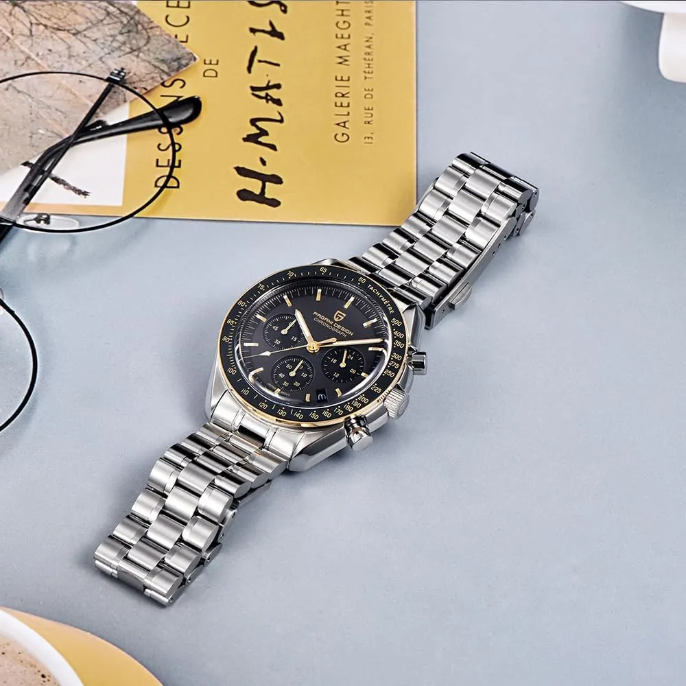 Professional Chronograph HaiQin silicate credentialism Pagani Design 1701 Men's Watches Japanese VK63 Quartz Movement Stainless Steel Strap Waterproof Casual Dress Analog Watch 