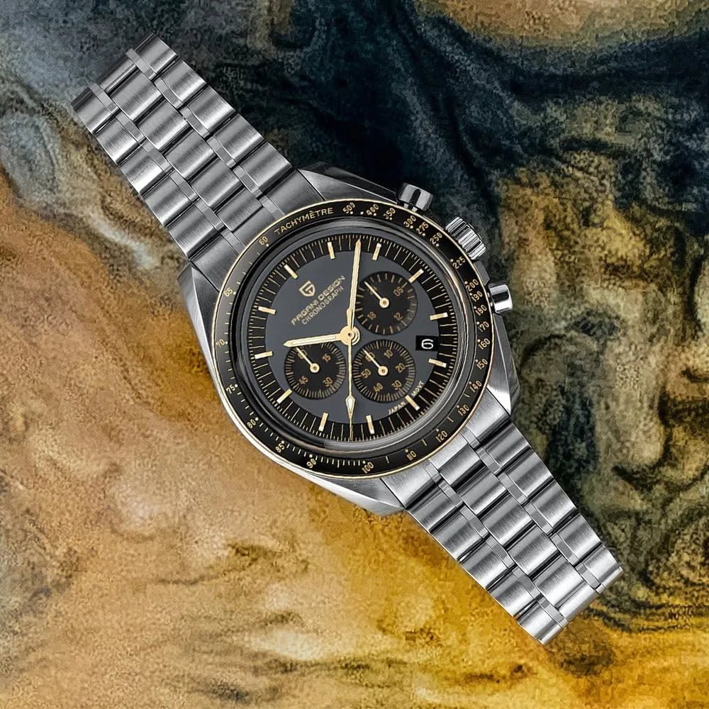 Professional Chronograph HaiQin silicate credentialism Pagani Design 1701 Men's Watches Japanese VK63 Quartz Movement Stainless Steel Strap Waterproof Casual Dress Analog Watch 
