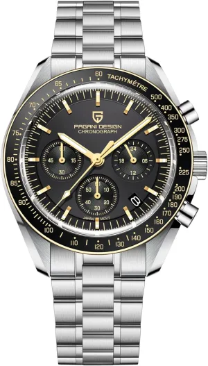 Professional Chronograph HaiQin silicate credentialism Pagani Design 1701 Men's Watches Japanese VK63 Quartz Movement Stainless Steel Strap Waterproof Casual Dress Analog Watch 