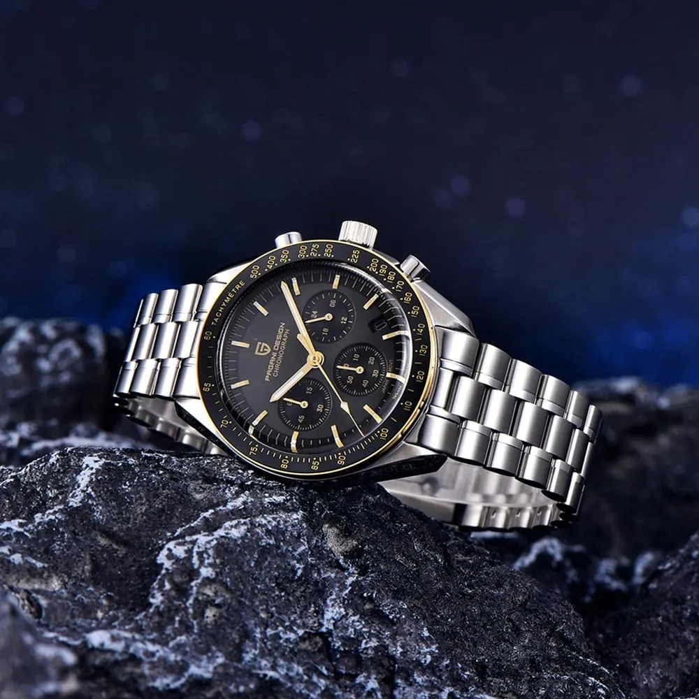 Professional Chronograph HaiQin silicate credentialism Pagani Design 1701 Men's Watches Japanese VK63 Quartz Movement Stainless Steel Strap Waterproof Casual Dress Analog Watch 