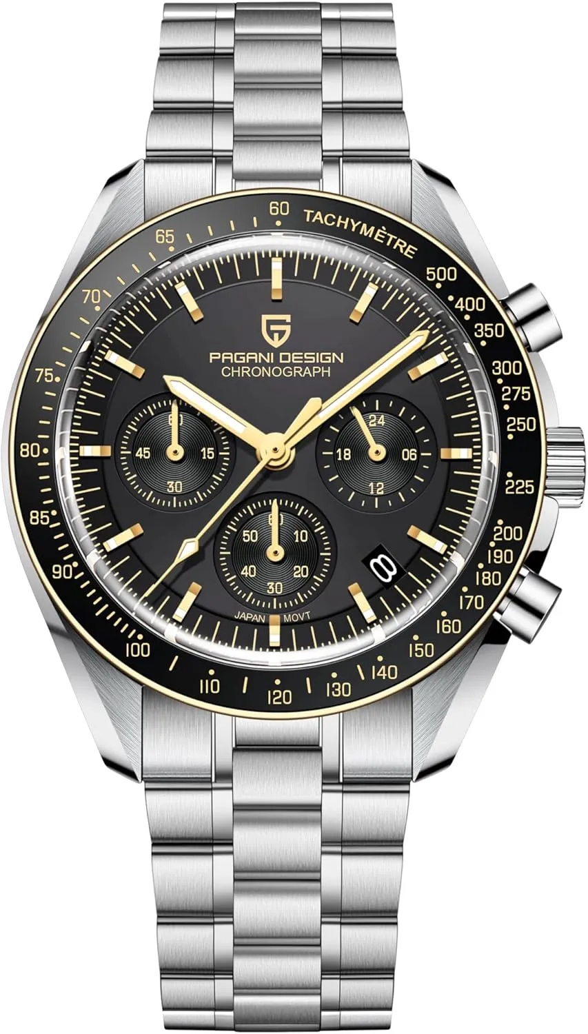 Professional Chronograph HaiQin silicate credentialism Pagani Design 1701 Men's Watches Japanese VK63 Quartz Movement Stainless Steel Strap Waterproof Casual Dress Analog Watch 