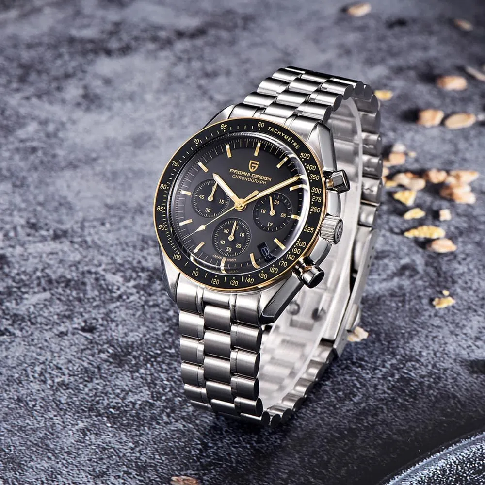 Professional Chronograph HaiQin silicate credentialism Pagani Design 1701 Men's Watches Japanese VK63 Quartz Movement Stainless Steel Strap Waterproof Casual Dress Analog Watch 