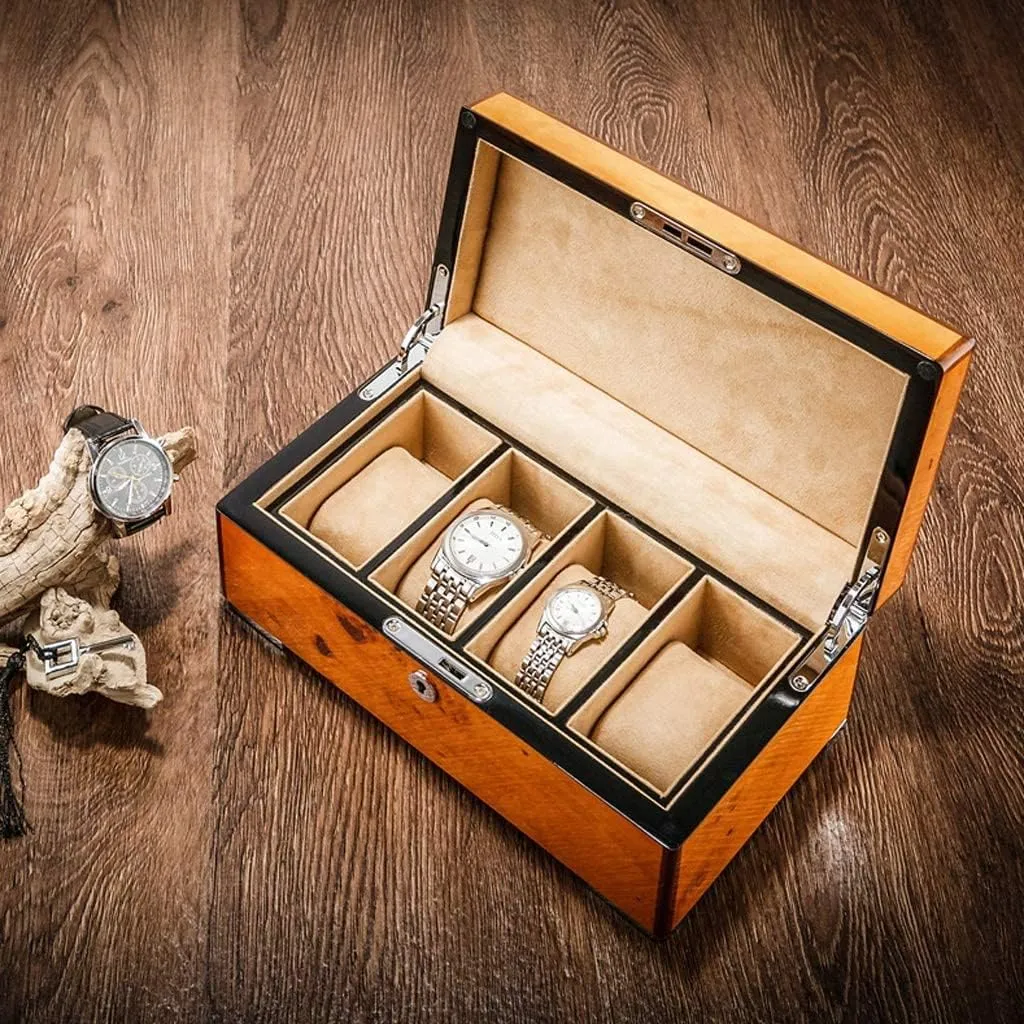 Professional Holder Organizer for Clock Watches Jewelry Watch Case Display Watch Box, 25 * evaluate smelt 14 * 10.2cm Watch Case 4 Grids Solid Wood Watch Box Case 