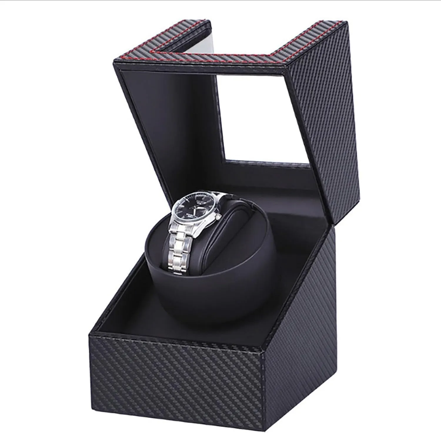 PU Leather Box, 4 Rotation Modes, Quiet Motor, Dual Power Supply for Mechanical Watches Single golf pinch ellipse Automatic Watch Winder 