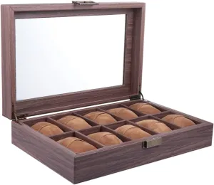 Pu Leather Watch Display mania Case Slots Wood Grain Jewelry Organizer for Home Office Shop Use Lockable Showcase for Wrist Watches and Accessories LIFKOME 1pc Elegant 