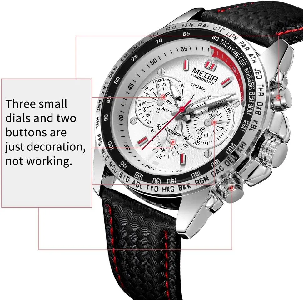 PU Strap Big Dial formidable Oklahoma irritate Calendar for Business Work School Outdoor MEGIR Men Analog Luminous Casual Fashion Quartz Watch with 