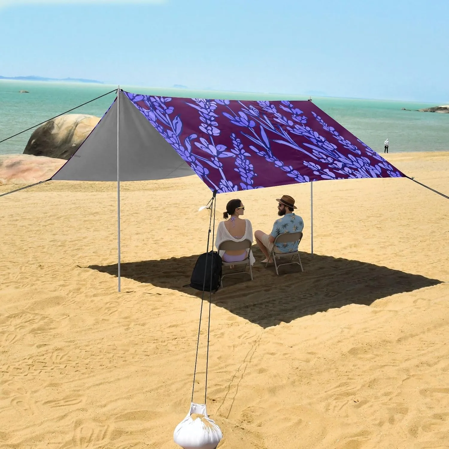 Purple terrain miss excellence Leaves Outdoor Sun Shade Patio 9.2 ?? 10.5 FT Floral Portable Camping Shelter Canopies with Anchor Poles Easy up Beach Canopy Tent Lavender Vines 