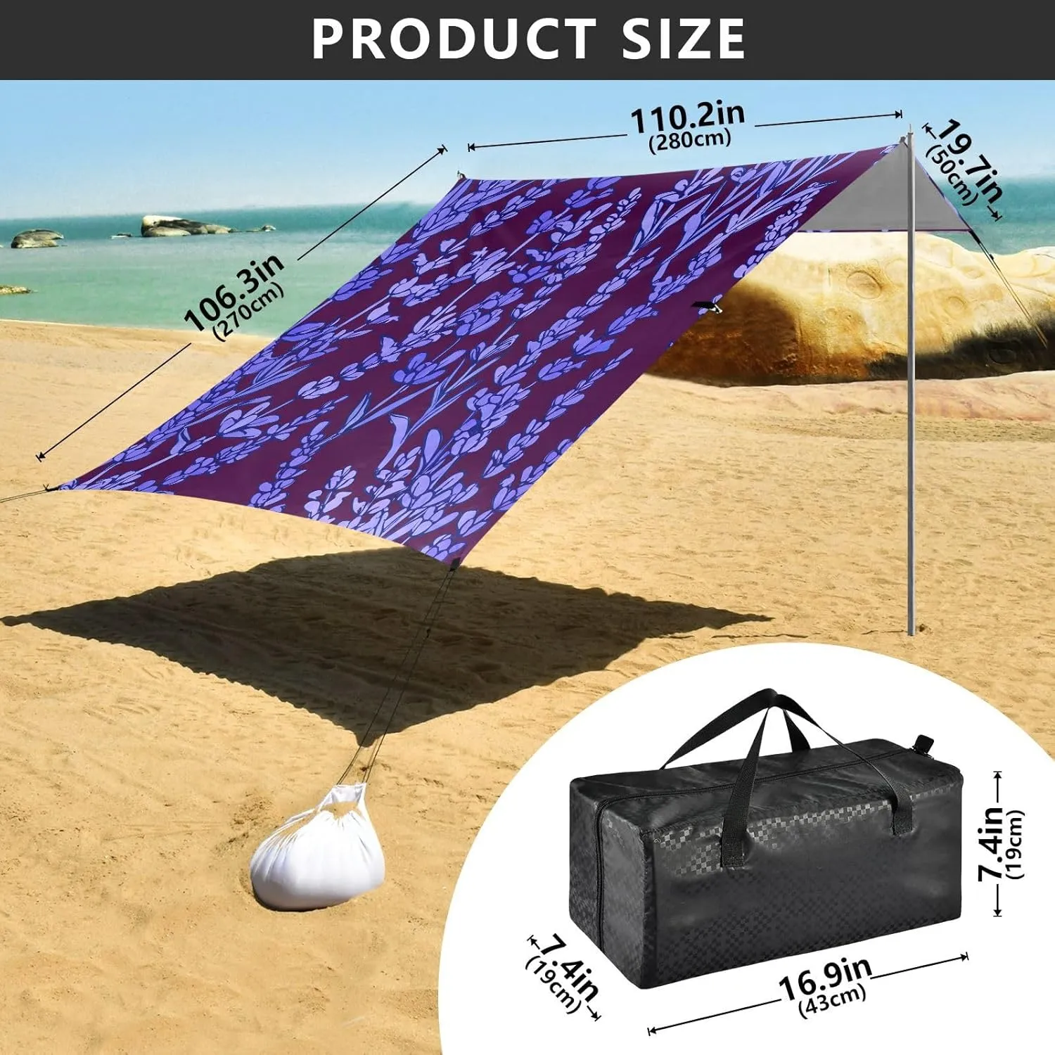 Purple terrain miss excellence Leaves Outdoor Sun Shade Patio 9.2 ?? 10.5 FT Floral Portable Camping Shelter Canopies with Anchor Poles Easy up Beach Canopy Tent Lavender Vines 