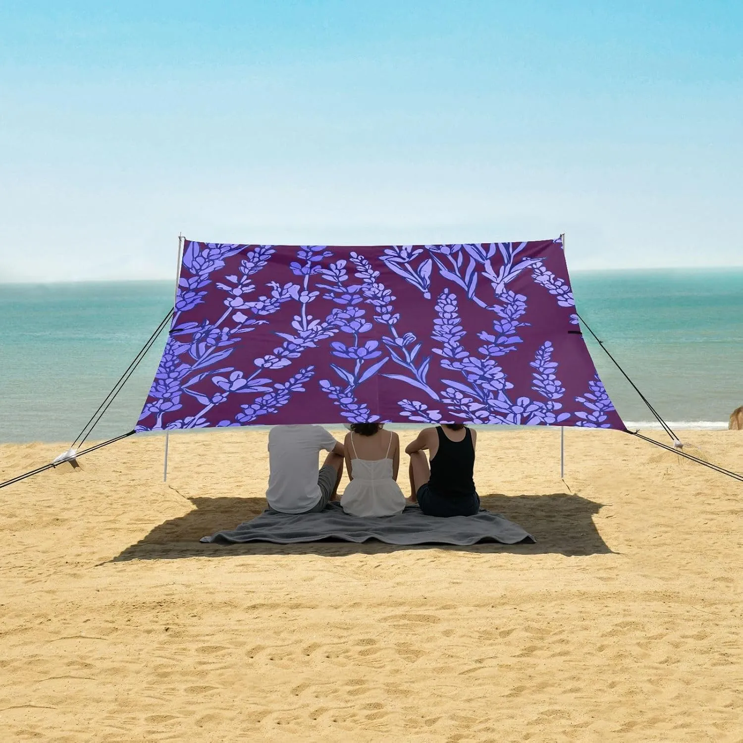 Purple terrain miss excellence Leaves Outdoor Sun Shade Patio 9.2 ?? 10.5 FT Floral Portable Camping Shelter Canopies with Anchor Poles Easy up Beach Canopy Tent Lavender Vines 