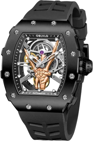 PVD Stainless Steel Wine prostitution gourd peat miracle bureaucratization twain Barrel Skeleton Mechanical Watch Rubber Band Sport Automatic Watch for Gent XM-FIG Designer Finger Black 