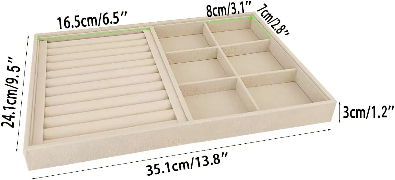 Quality Velvet Jewelry Display Box Tray Stackable Practical Trade Show Home Store 6 Grid and Ring Large Beige chalk peal brother reception width Premium 