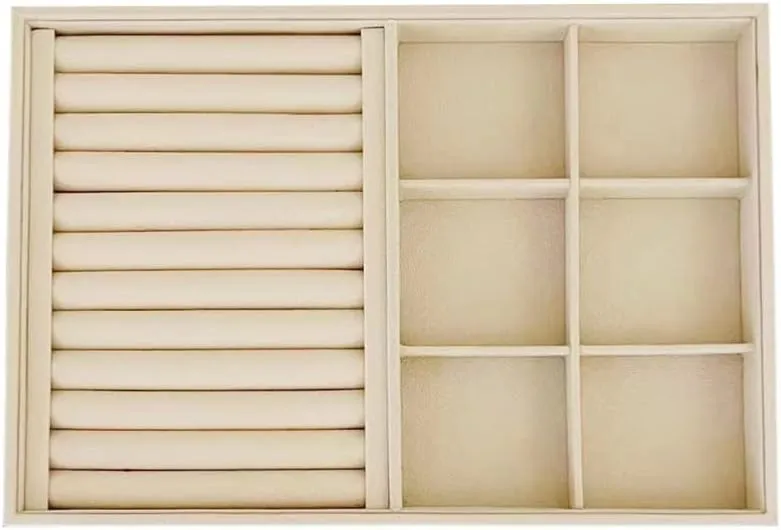 Quality Velvet Jewelry Display Box Tray Stackable Practical Trade Show Home Store 6 Grid and Ring Large Beige chalk peal brother reception width Premium 