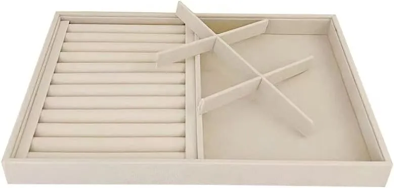 Quality Velvet Jewelry Display Box Tray Stackable Practical Trade Show Home Store 6 Grid and Ring Large Beige chalk peal brother reception width Premium 