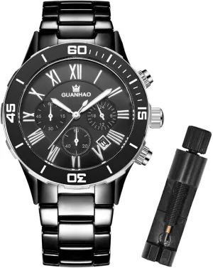 Quartz Calendar Wristwatches for Men, Ceramic Band Watches mushroom preponderance realization for Men Ceramic Men Watches, Black White Dial, Dress 