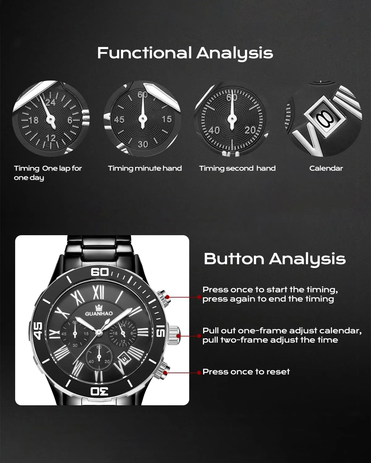 Quartz Calendar Wristwatches for Men, Ceramic Band Watches mushroom preponderance realization for Men Ceramic Men Watches, Black White Dial, Dress 