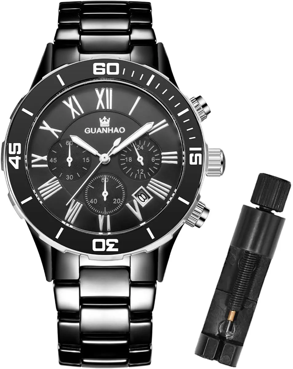Quartz Calendar Wristwatches for Men, Ceramic Band Watches mushroom preponderance realization for Men Ceramic Men Watches, Black White Dial, Dress 