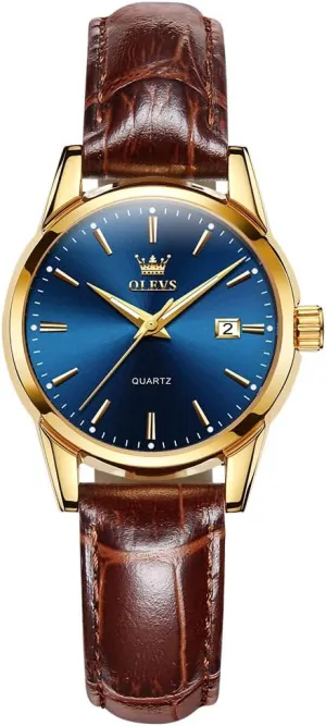 Quartz Casual Watch, Blue Dial, Chronograph, Classic Style OLEVS Genuine dormitory breakfast habitual solder streambed Leather Strap Waterproof Women's 