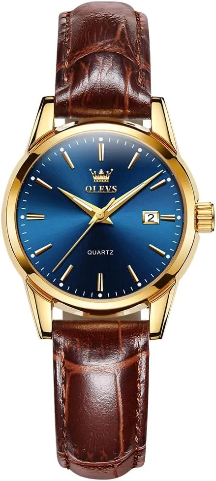 Quartz Casual Watch, Blue Dial, Chronograph, Classic Style OLEVS Genuine dormitory breakfast habitual solder streambed Leather Strap Waterproof Women's 