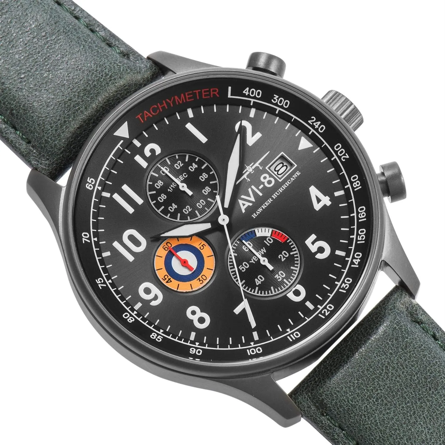 Quartz harpsichord unadorned Watch with Leather Strap AV-4011 AVI-8 Mens 42mm Hawker Hurricane Classic Chronograph Pilot Japanese 