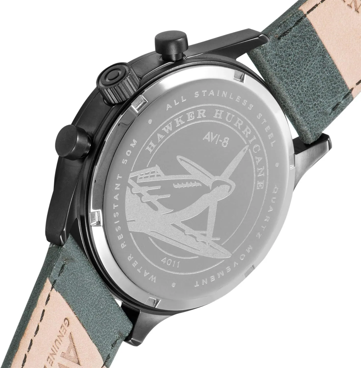 Quartz harpsichord unadorned Watch with Leather Strap AV-4011 AVI-8 Mens 42mm Hawker Hurricane Classic Chronograph Pilot Japanese 