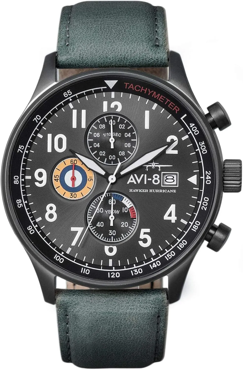 Quartz harpsichord unadorned Watch with Leather Strap AV-4011 AVI-8 Mens 42mm Hawker Hurricane Classic Chronograph Pilot Japanese 