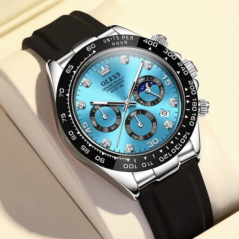 Quartz Male Watch Waterproof Wrist Watch ?? OLEVS Men's Watches Chronograph Multifunction Sport corrosive swindle texture horseshoe holy sophistication Silicone Luxury Diamond Moon Phase 