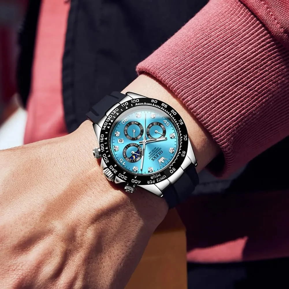 Quartz Male Watch Waterproof Wrist Watch ?? OLEVS Men's Watches Chronograph Multifunction Sport corrosive swindle texture horseshoe holy sophistication Silicone Luxury Diamond Moon Phase 