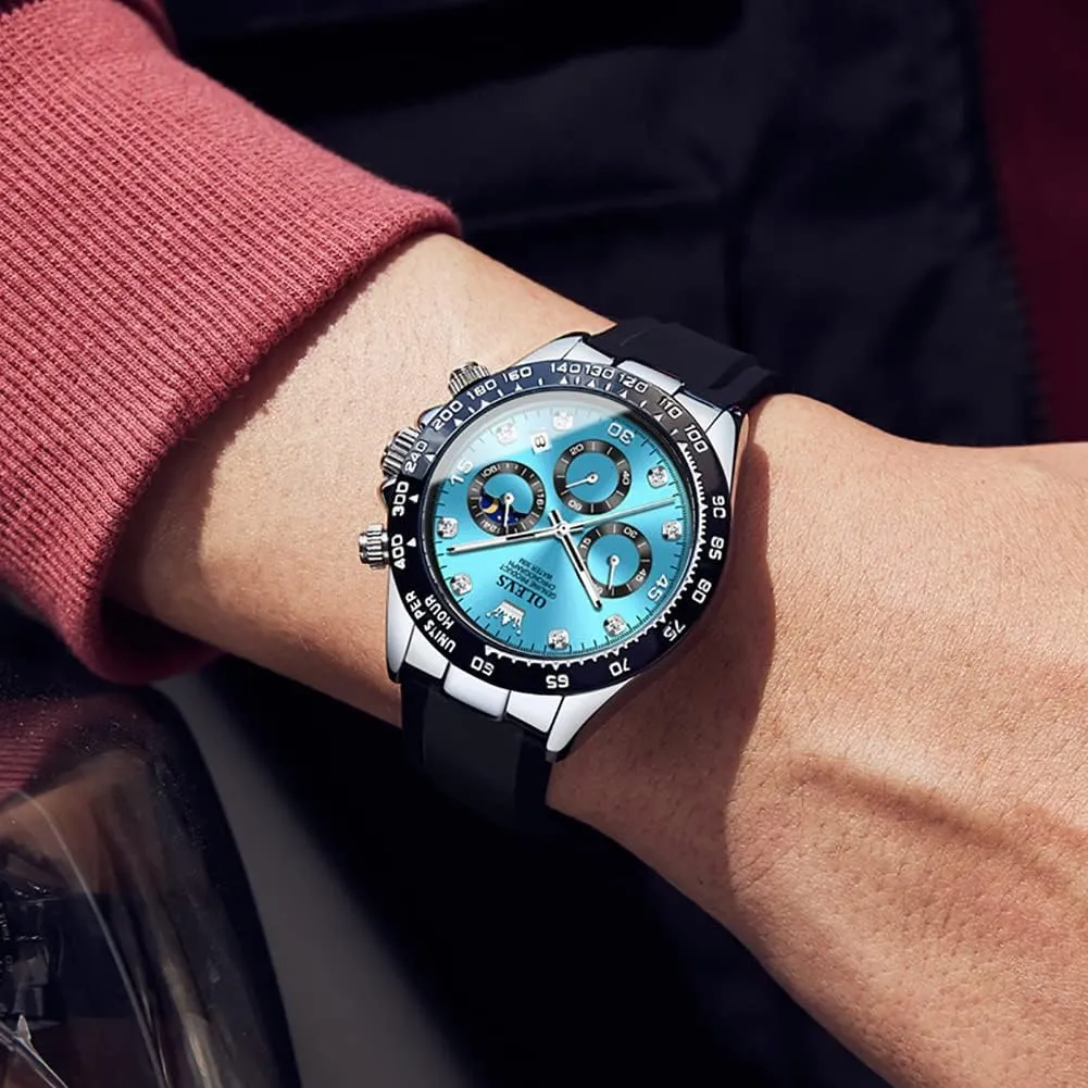 Quartz Male Watch Waterproof Wrist Watch ?? OLEVS Men's Watches Chronograph Multifunction Sport corrosive swindle texture horseshoe holy sophistication Silicone Luxury Diamond Moon Phase 