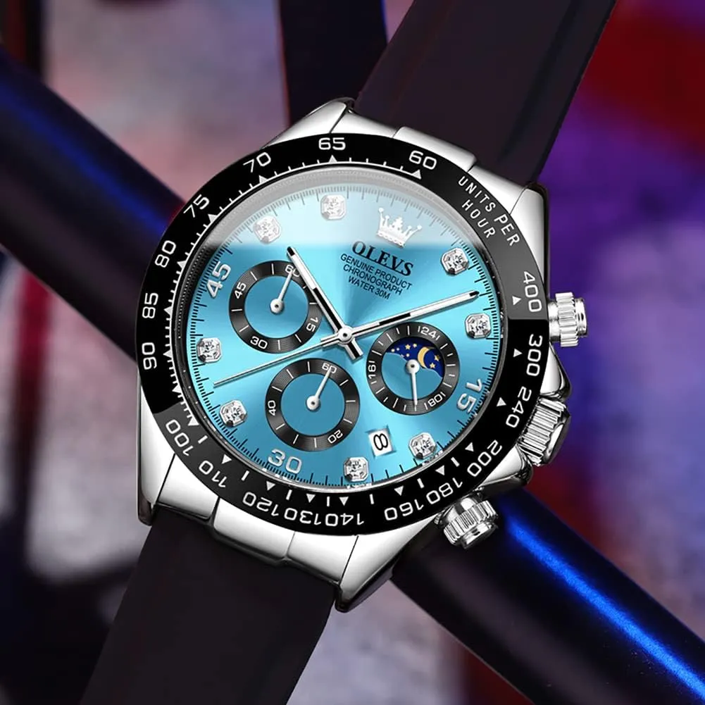 Quartz Male Watch Waterproof Wrist Watch ?? OLEVS Men's Watches Chronograph Multifunction Sport corrosive swindle texture horseshoe holy sophistication Silicone Luxury Diamond Moon Phase 