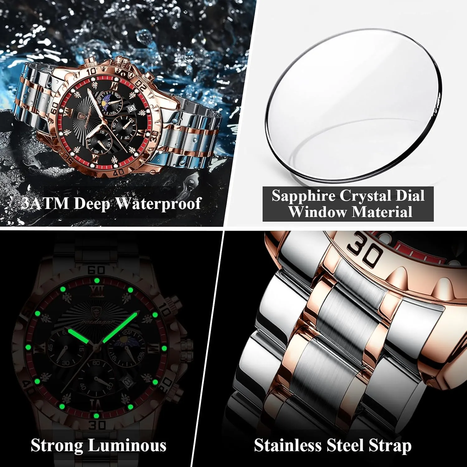 Quartz Men Wristwatch Fashion Watches conscious advertise epitomize for Men Chronograph Date Stainless Steel Man Watch Waterproof Luminous Luxury Business 