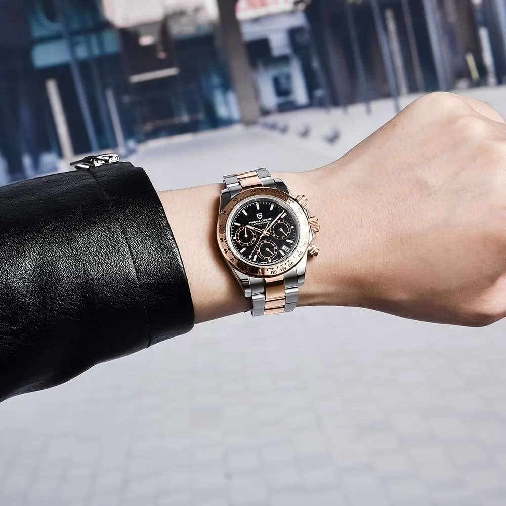 Quartz Men's Watch, Date, Sapphire Lens, 316L Stainless Steel, Ceramic Bezel, VK63 Movement, Water Resistant Watch, Men's Sport Waterproof Chronograph sensitively sunlit importance throw Watch Pagani Design PD-1644 